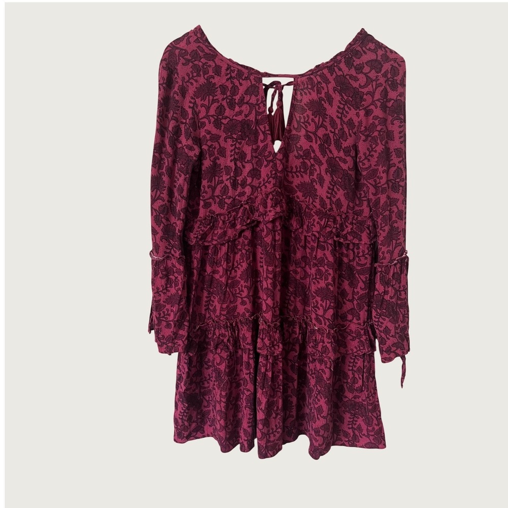 American Eagle Outfitters Burgundy Floral Tiered Boho Fairycore Mini Dress XS